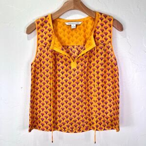 DIANE Von FURSTENBERG Floral Indian Tank Top Size 6 Yellow Pink Lotus Bohemian